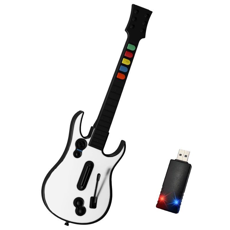 NBCP Wireless PC Guitar Controller – Compatible with Clone Hero, GH III, World Tour & Rock Band, Plug & Play 2.4G USB Connection – White - Image 1